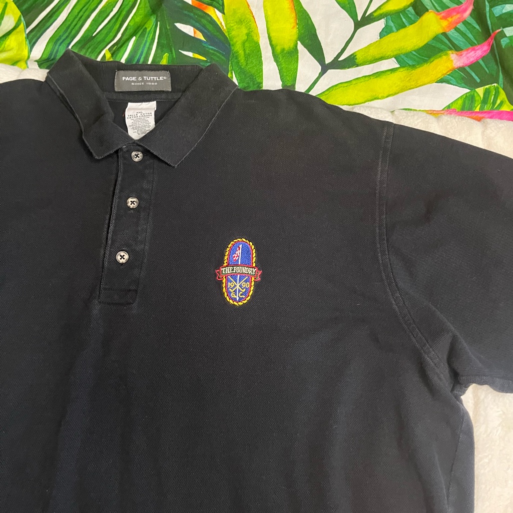 Vintage The Foundry Golf Club Page & Tuttle Mens Xxl Black Logo Embroidered Polo